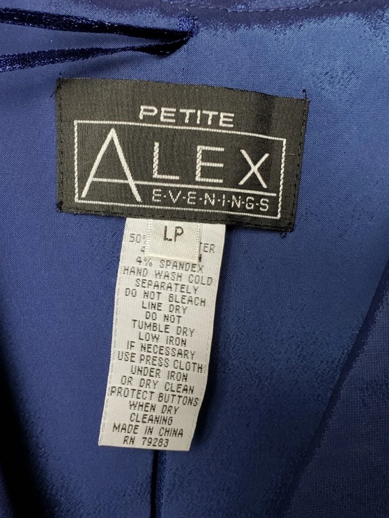 Alex Evenings Petite Satin Blouse Ruched Front 3/4 Sleeves Royal Blue P.Large — image 6 of 8